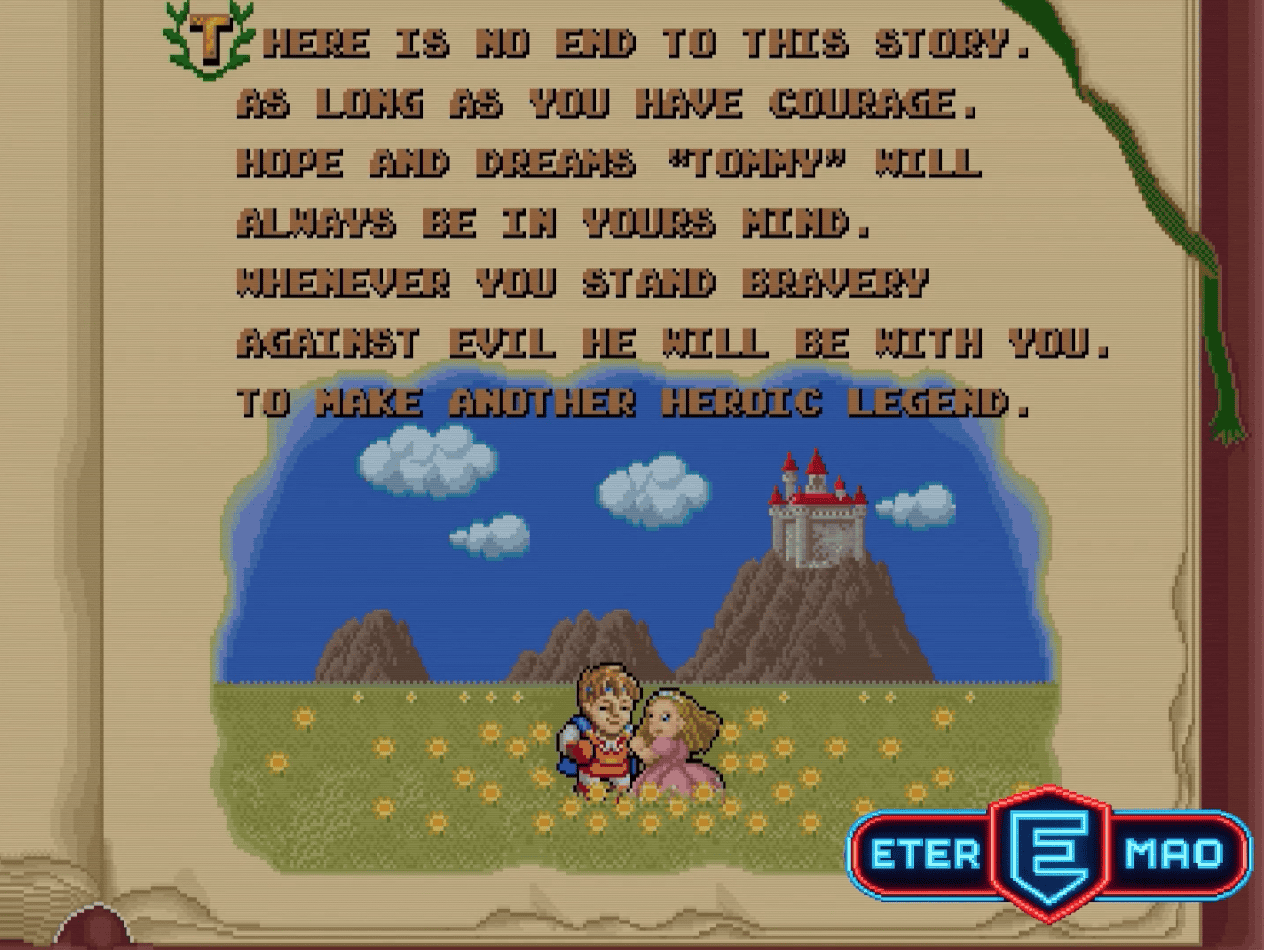 Pantalla de Final Feliz de Legend of Hero Tonma tras completar el juego en 1LC, sin continuar y sin perder ninguna vida