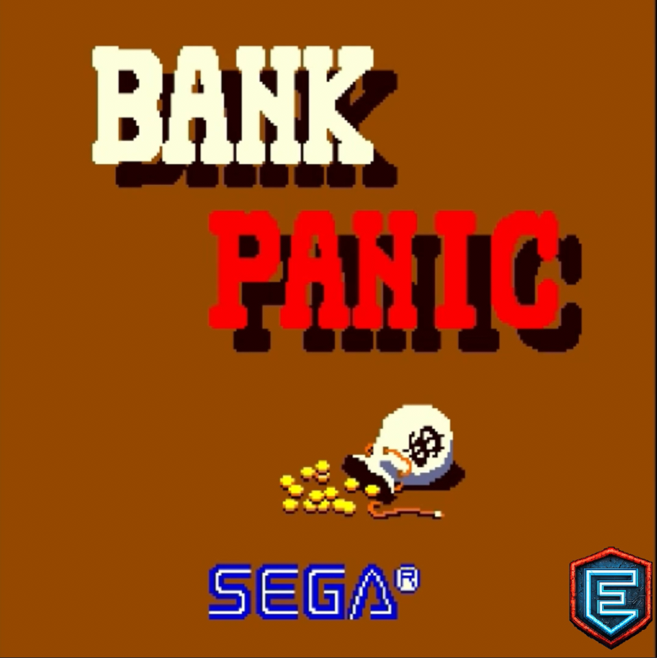 Pantalla de título completa de Bank Panic, arcade de Sanritsu Denki y Sega de 1984