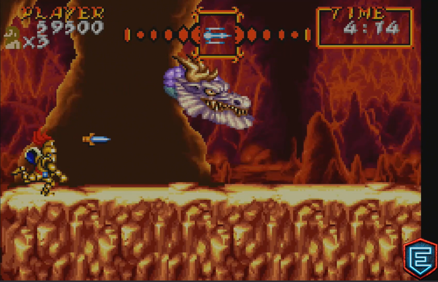 Enfrentamiento contra el jefe Dragon en el Puente de Fuego, Super Ghouls'n Ghosts GBA Arrange Mode