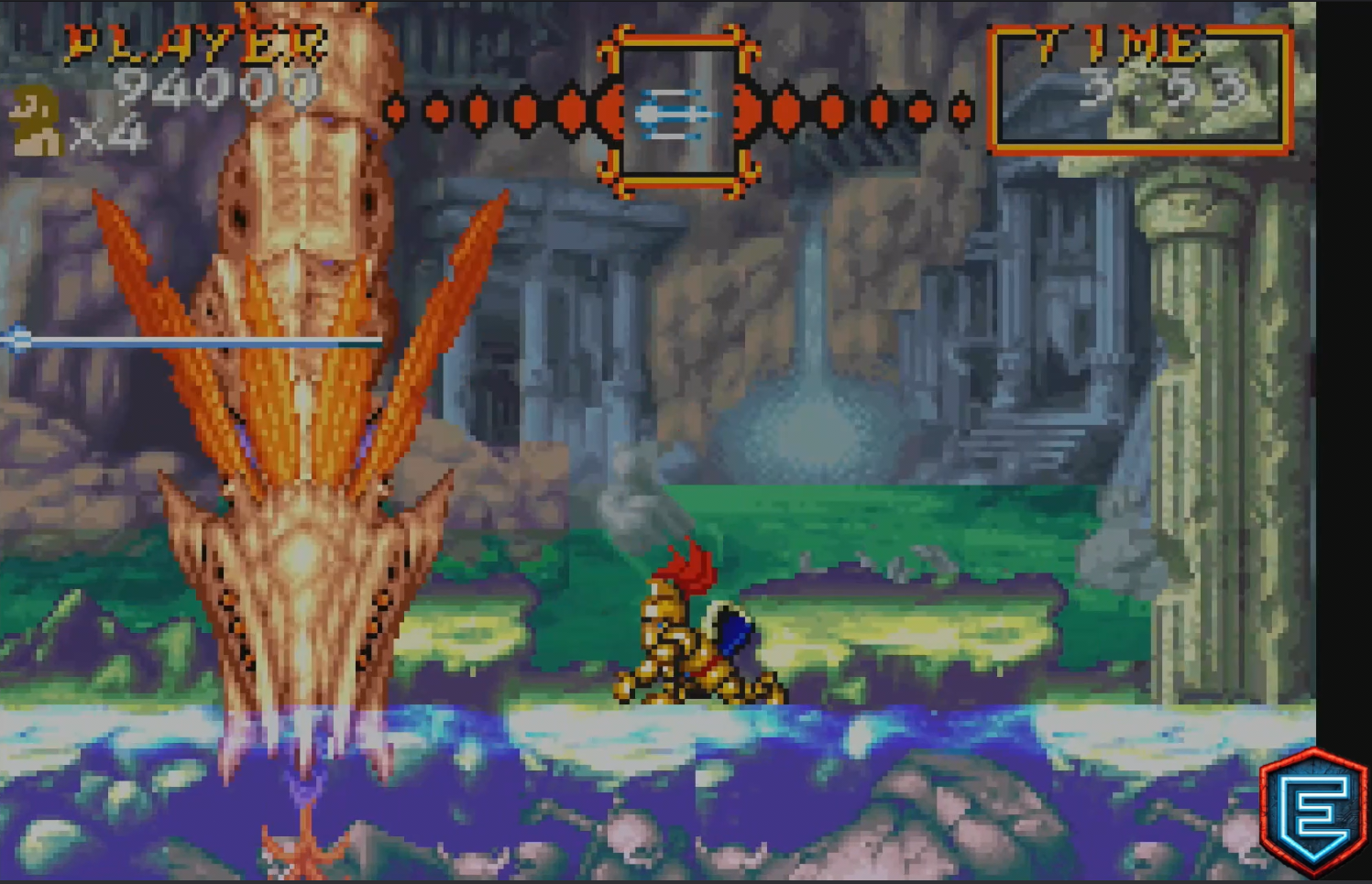 Combate contra Barbarossa en el Arrange Mode de Super Ghouls'n Ghosts GBA