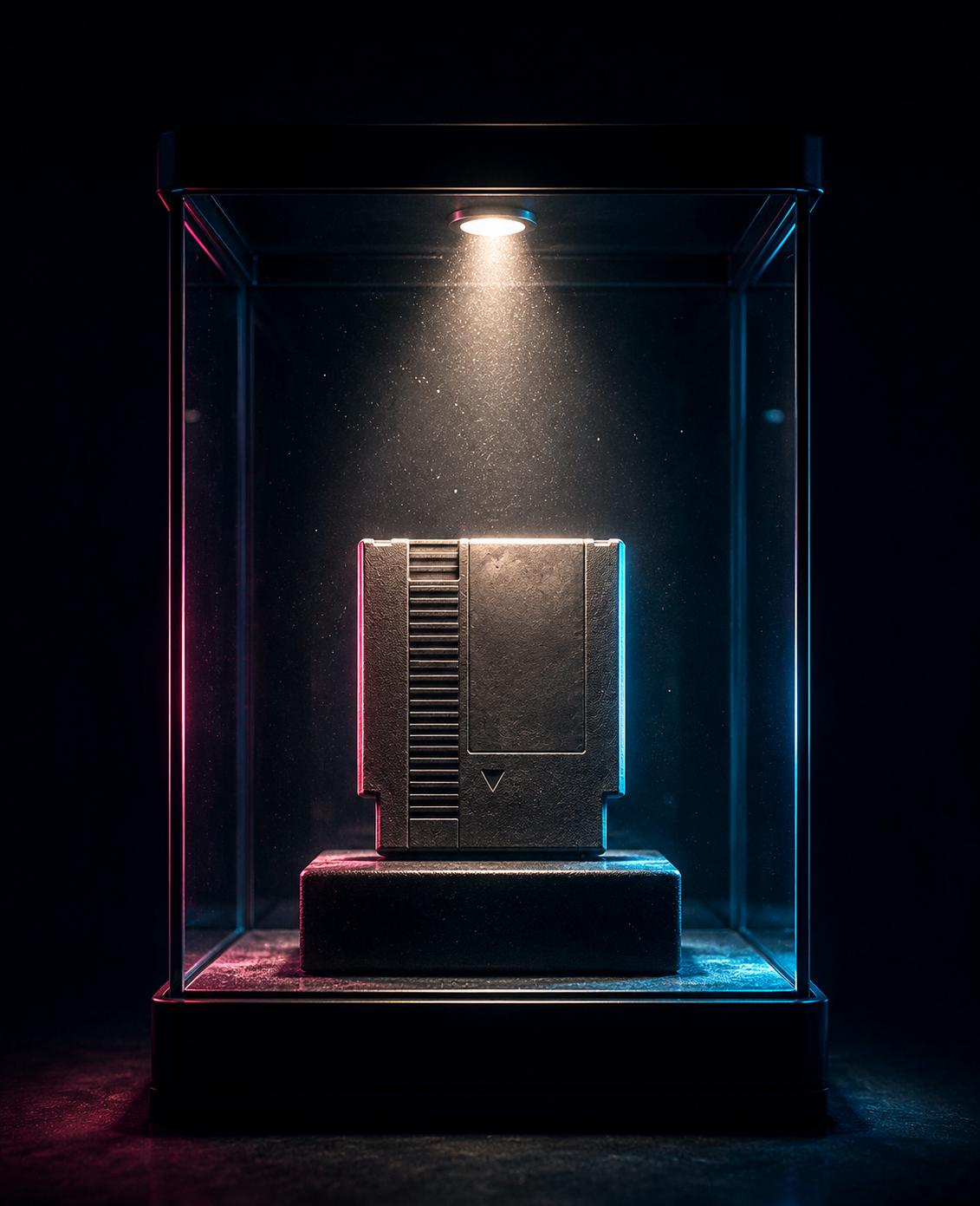 Cartucho retro de coleccionista iluminado como pieza de museo