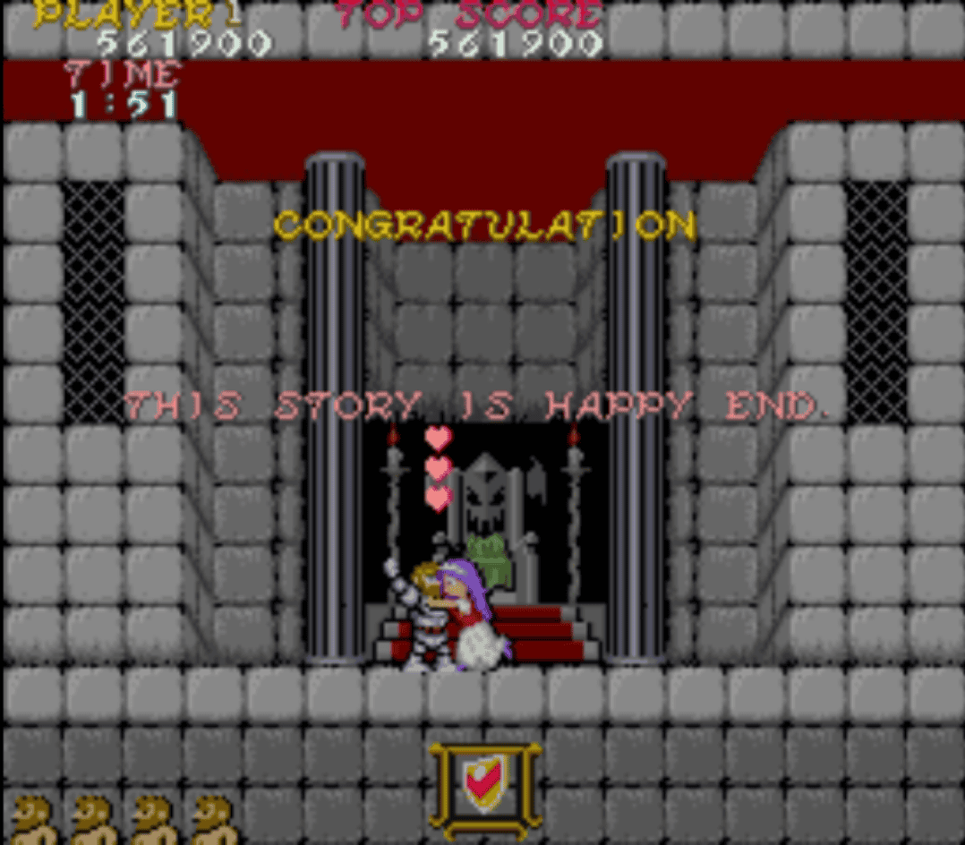 Final feliz de Ghosts'n Goblins arcade tras rescatar a la princesa
